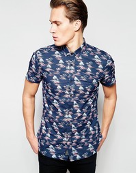 Рубашка с пальмовым принтом Threadbare Bletchley - Темно-синий