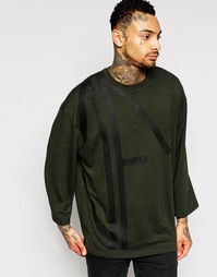 Oversize-свитшот цвета хаки с рукавами 3/4 и принтом ASOS - Хаки