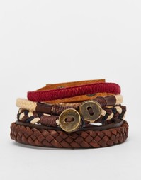 Комплект кожаных браслетов коричневого и бордового цветов ASOS