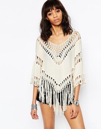 Лонгслив с отделкой кроше и кисточками по подолу Brave Soul - Экрю