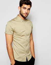 Песочная саржевая футболка скинни с короткими рукавами ASOS - Stone