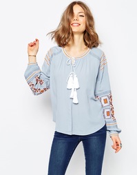 Блузка из шамбре с вышивкой в стиле фолк ASOS Ultimate - Синий