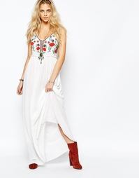Платье макси с вышивкой в стиле фолк Boohoo Boutique - Белый