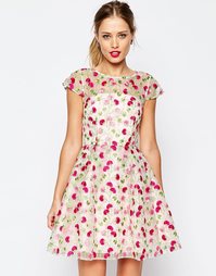 Короткое приталенное платье с цветочной вышивкой ASOS SALON - Розовый