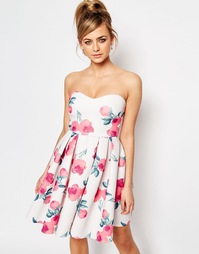 Платье бандо для выпускного Oh My Love - Розовый с цветочным принтом