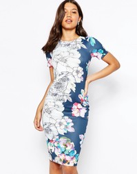 Облегающее платье миди с цветочным принтом ASOS - Темно-синий