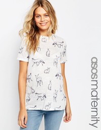 Футболка для беременных с животным принтом ASOS Maternity - Экрю