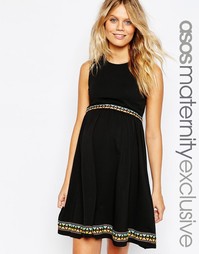 Приталенное платье для беременных с вышивкой ASOS Maternity - Черный