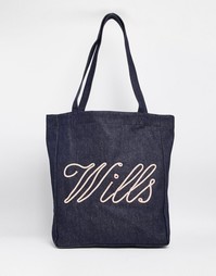 Хлопковая сумка-шоппер Jack Wills - Индиго с веревочной отделкой