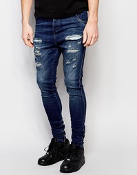 Рваные джинсы с заниженным шаговым швом SikSilk - Washed dark blue