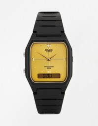 Часы с золотистым циферблатом и черным каучуковым ремешком AW48HE-9A Casio