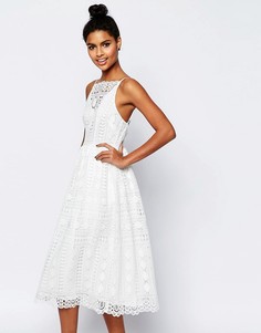 Платье миди из кружева с геометрическим узором ASOS Premium - Белый