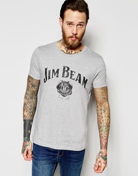 Серая меланжевая футболка с принтом Jim Beam ASOS - Серый меланж