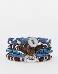 Комплект синих кожаных браслетов с брелоками в морском стиле ASOS