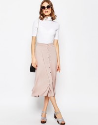 Расклешенная юбка миди с кнопками ASOS - Blush