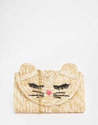 Соломенный клатч в виде кошки ASOS - Кремовый