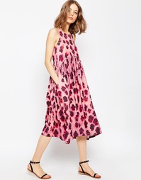 Платье миди с высоким воротом и размытым принтом ASOS - Мульти