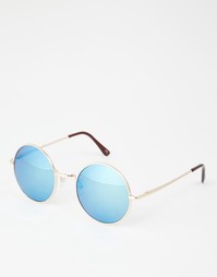 Круглые солнцезащитные очки в металлической оправе с голубыми стеклами Asos