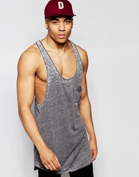 Длинная майка-борцовка с выжженным принтом ASOS - Черный