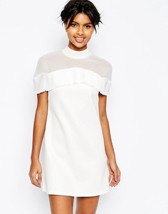 Цельнокройное шифоновое платье мини с оборкой плиссе на топе ASOS
