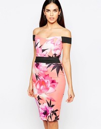 Платье с открытыми плечами и крупным цветочным принтом Lipsy - Мульти