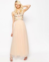 Платье макси из тюля Needle &amp; Thread Foliage - Ballet pink