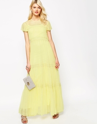 Шифоновое платье макси с кружевом Needle &amp; Thread - Лимонный