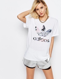 Футболка-oversize c логотипом-трилистником и принтом adidas Originals