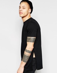 Черная длинная футболка с разрезами по бокам ASOS - Черный