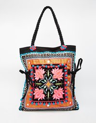 Пляжная сумка с вышивкой и помпонами Glamorous - Мульти