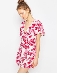 Комбинезон в цветочек с оборкой и запахом ASOS - Мульти