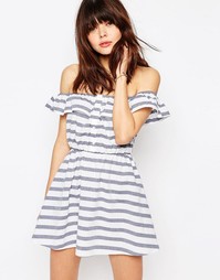 Полосатое пляжное платье с широким вырезом и пуговицами ASOS - Полоски
