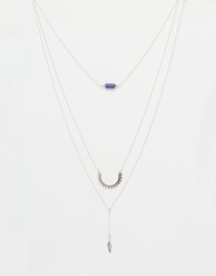Набор из 3 ожерелий с перышком ASOS - Античный серебряный