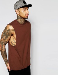 Коричневая футболка без рукавов с заниженными проймами ASOS