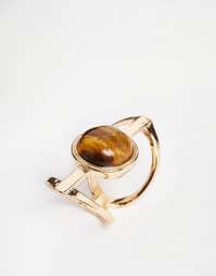Кольцо с вырезами и камнем ASOS - Золотой