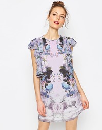 Цельнокройное платье мини с оборками и цветочным принтом ASOS - Мульти