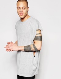 Серая oversize-футболка без рукавов с углубленной проймой ASOS