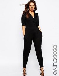 Комбинезон с запахом и рукавами 3/4 ASOS CURVE - Черный