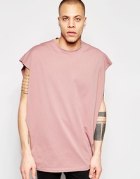 Розовая oversize-футболка без рукавов с углубленной проймой ASOS