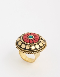 Кольцо с диском и красной печатью Glamorous - Золотой