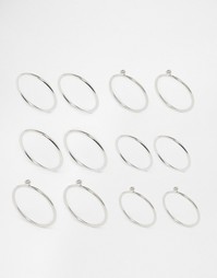 Набор из 12 тонких колец с шариками ASOS - Серебряный