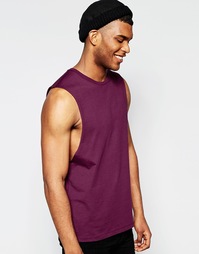 Фиолетовая футболка без рукавов с углубленной проймой ASOS