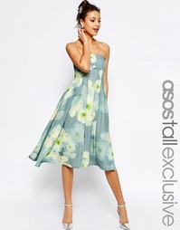 Платье-бандо миди с цветочным принтом ASOS TALL SALON - Мульти