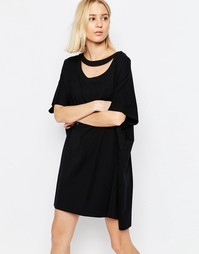 Платье-футболка большого размера с вырезом ASOS WHITE - Черный