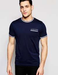 Футболка в стиле ретро с принтом на груди Jack &amp; Jones - Темно-синий