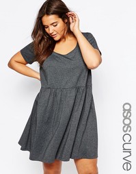 Платье с присборенной юбкой и короткими рукавами ASOS CURVE - Черный