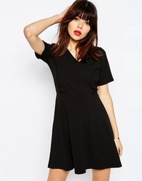 Короткое приталенное платье с оборками ASOS - Черный