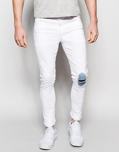 Супероблегающие джинсы с рваной коленкой и нашивкой ASOS - Белый