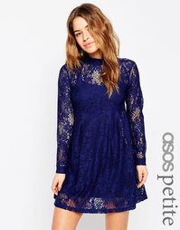 Кружевное платье бэби-долл ASOS PETITE - Темно-синий