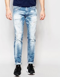 Выбеленные джинсы слим с заштопанными прорехами Replay Anbass